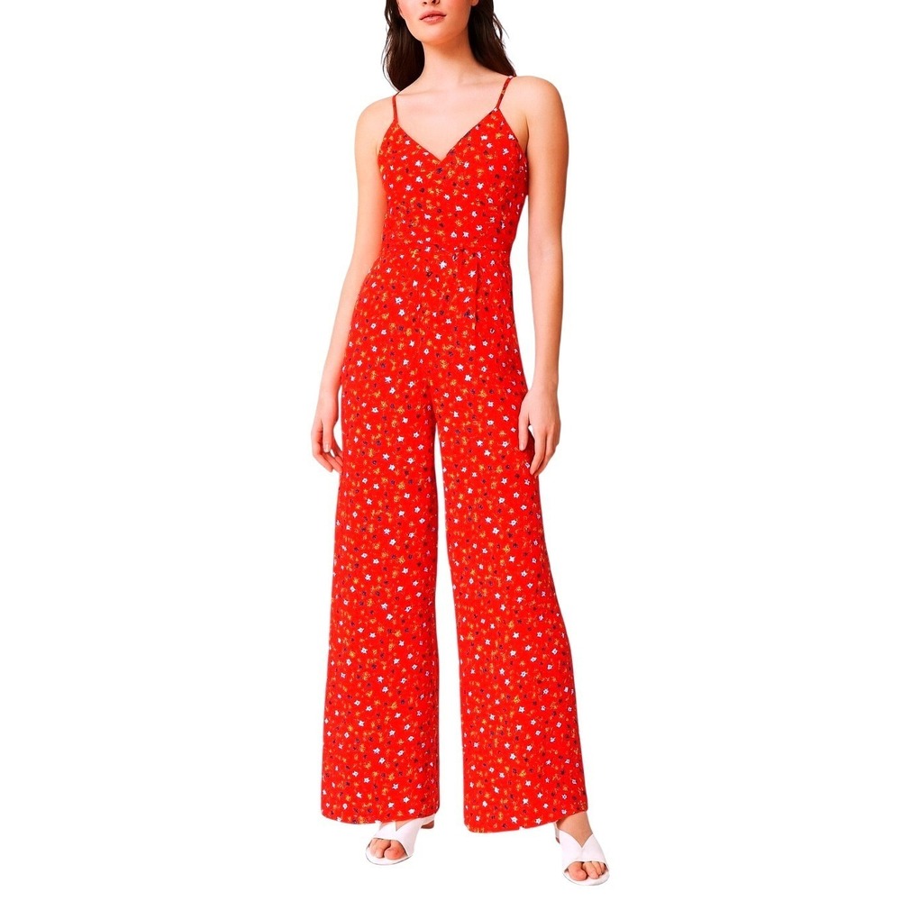 Madewell Floral Print Boho Chic Jumpsuit Red Wide Leg Sleeveless Size 00‎ New